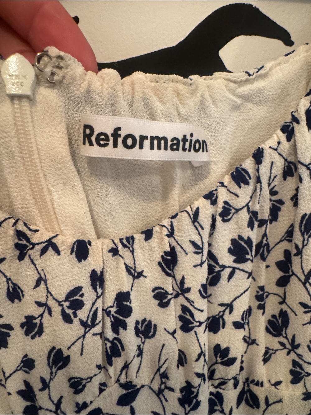 REFORMATION Blue & White Floral Puff-Sleeve Midi Dress - Picture 2 of 5